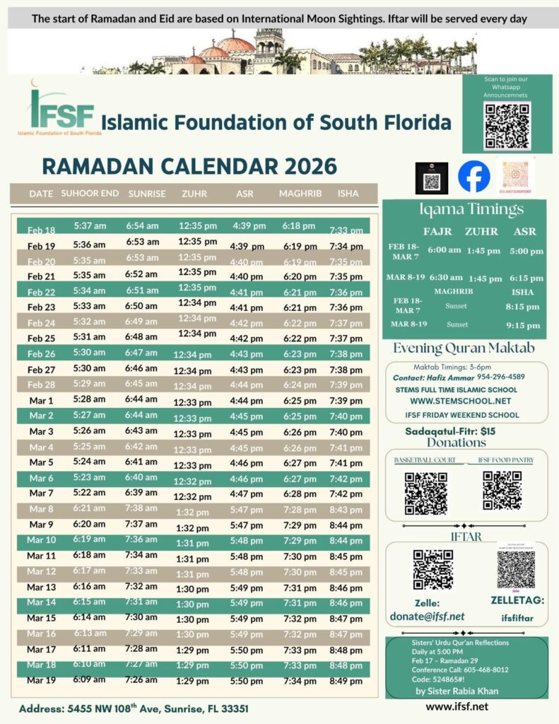 Ifsf – The Islamic Foundation Of South Florida regarding Ramadan Calendar 2026 Florida