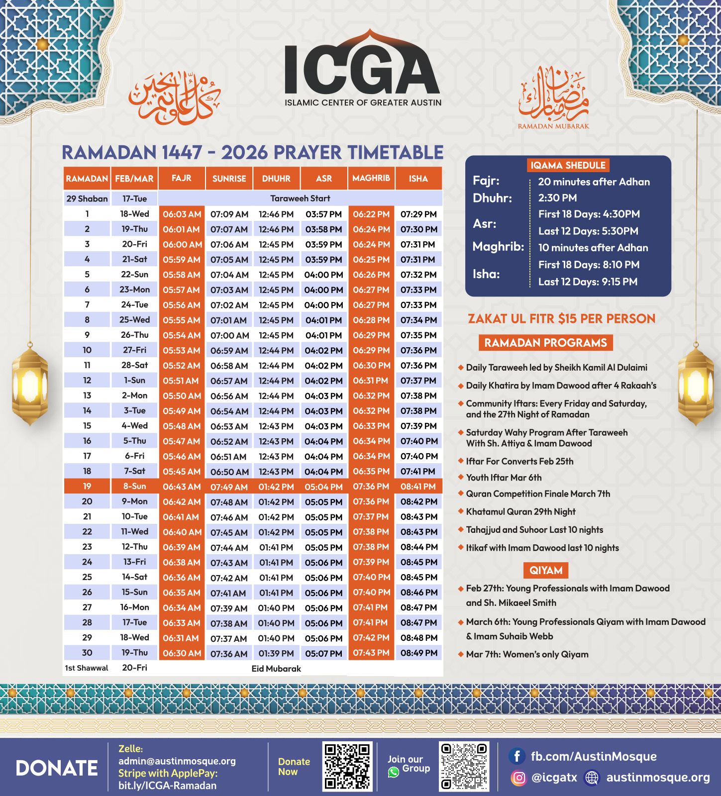 Islamic Center Of Greater Austin (Icga) with Ramadan 2026 Calendar Austin Tx