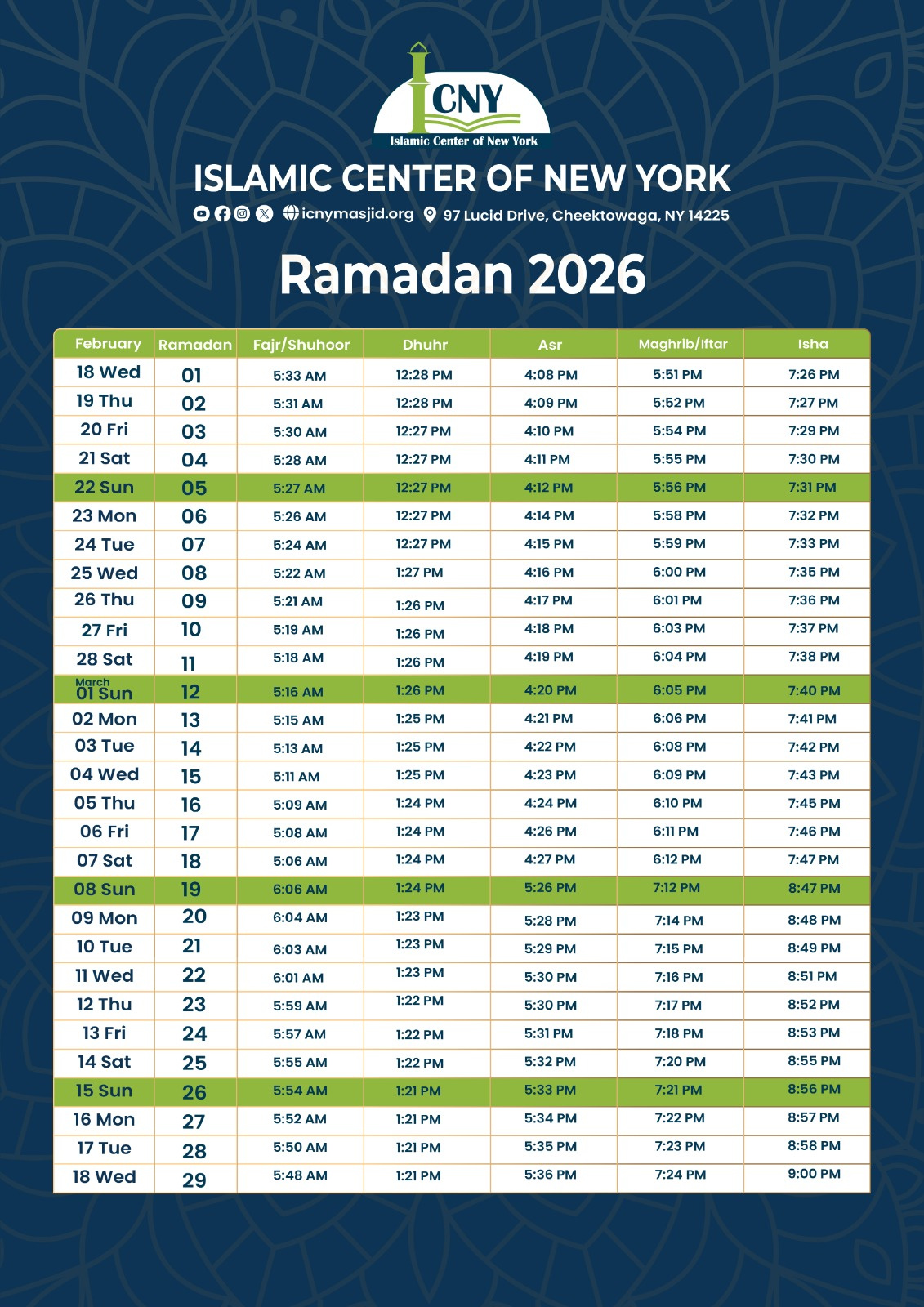 Islamic Center Of New York intended for Ramadan Calendar 2026 Buffalo Ny