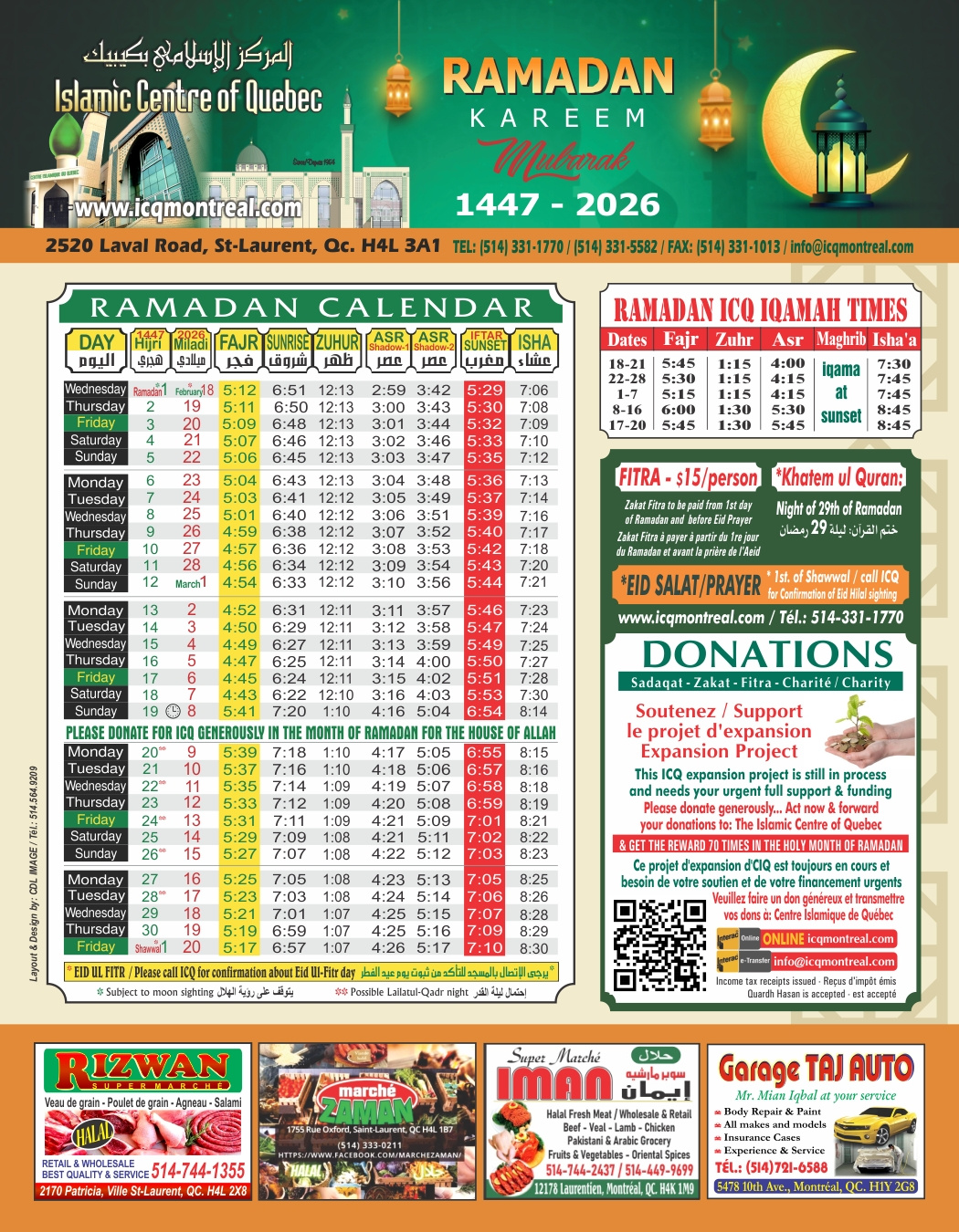 Islamic Centre Of Quebec with Ramadan Calendar 2026 Philadelphia