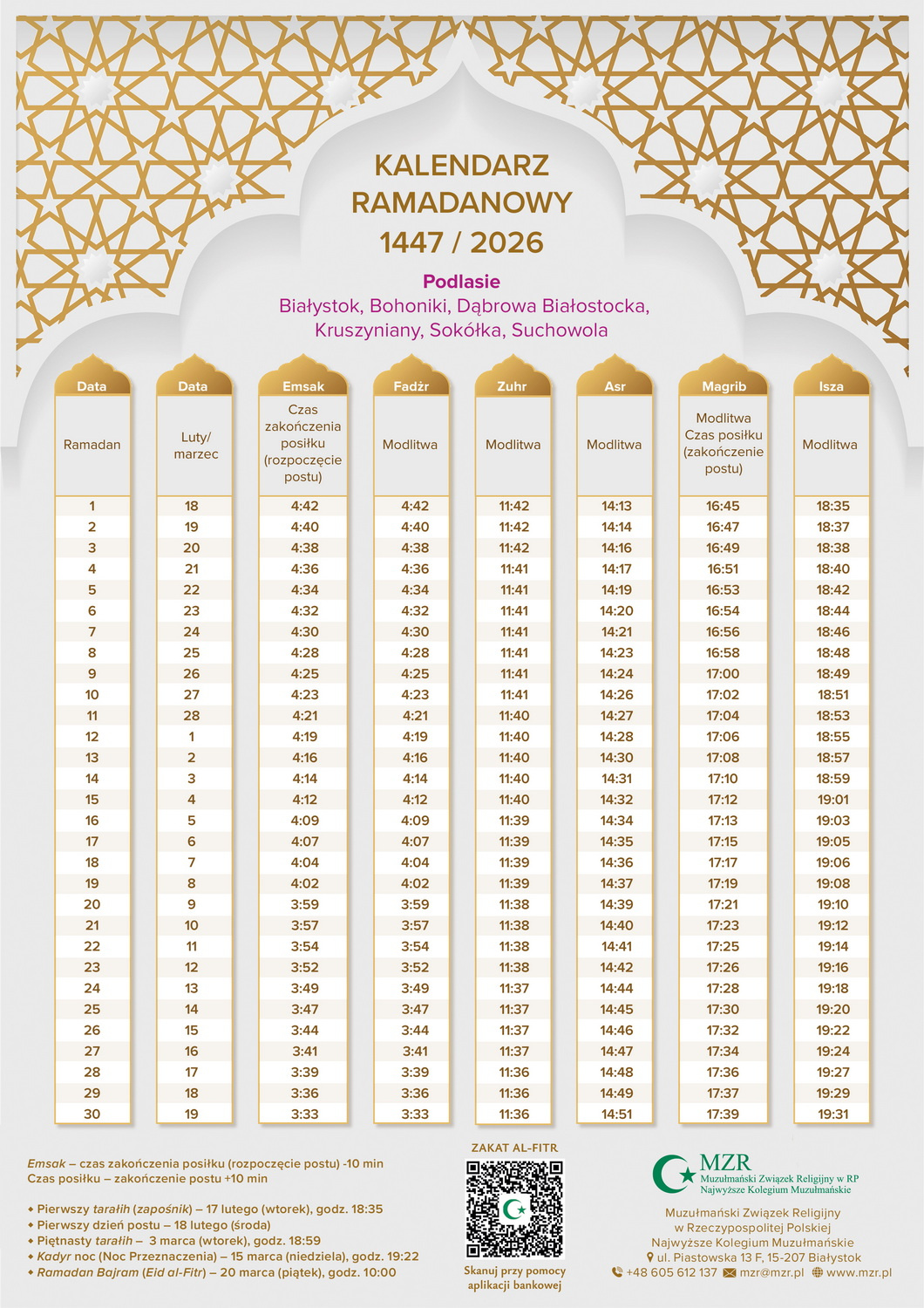 Kalendarz Muzułmański – Ramadan 2026 – Muzułmański Związek throughout Ramadan 2026 Calendar Nyc