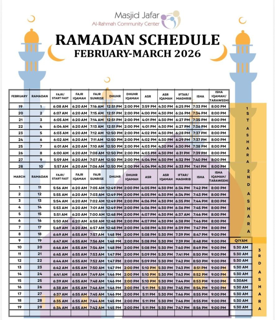 Masjid Jafar Community Center - Atlanta Based Masjid inside Ramadan Calendar 2026 Atlanta Ga