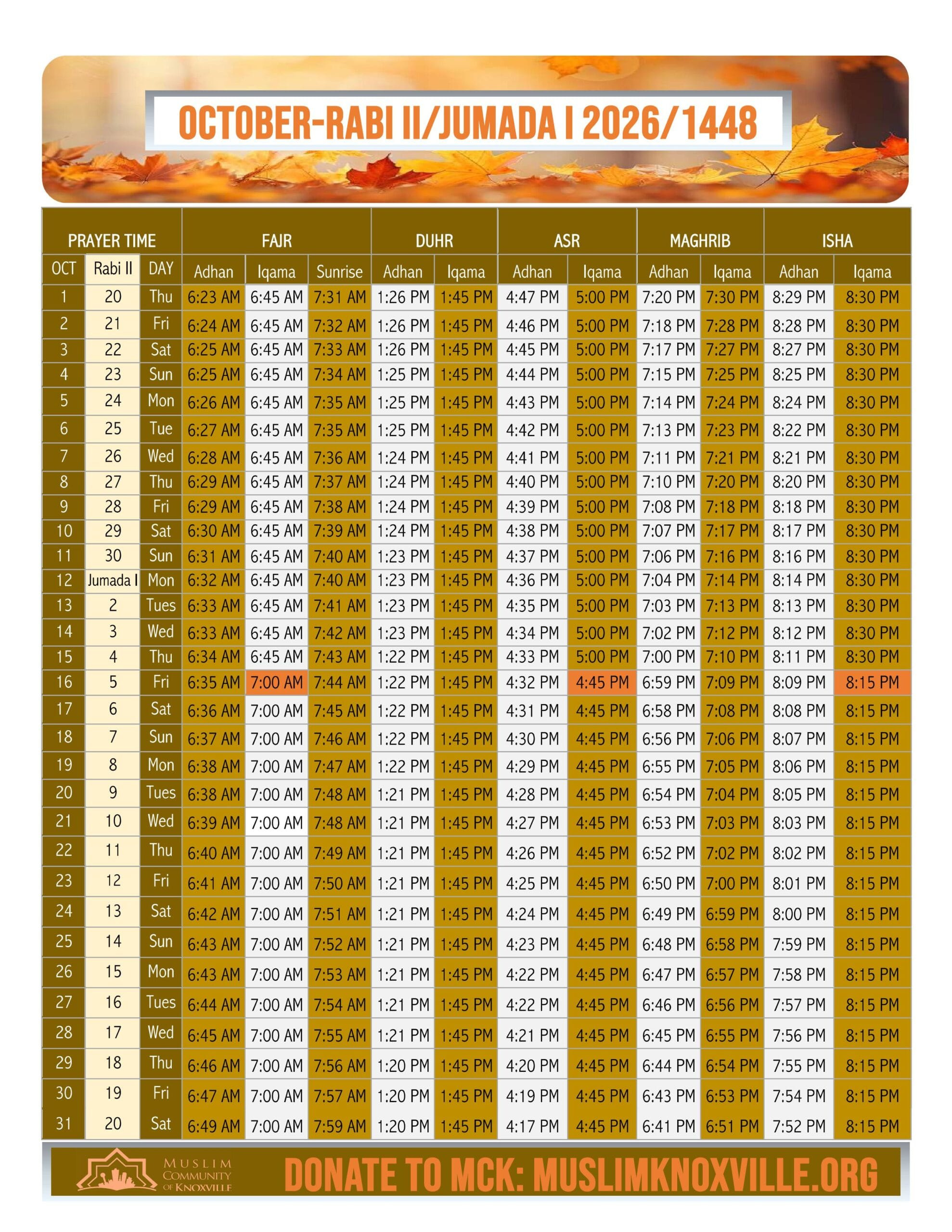 Prayers And Jumu&amp;#039;Ah - Muslim Community Of Knoxville within Fairfax Ramadan Calendar 2026