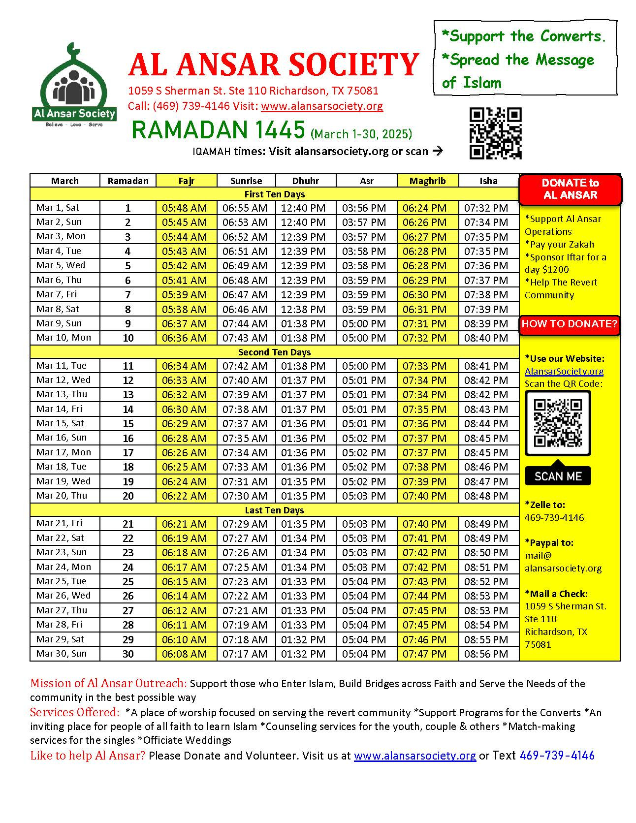 Ramadan 2024 Timetable – Dallas – Al Ansar Society intended for Ramadan 2026 Calendar Dallas