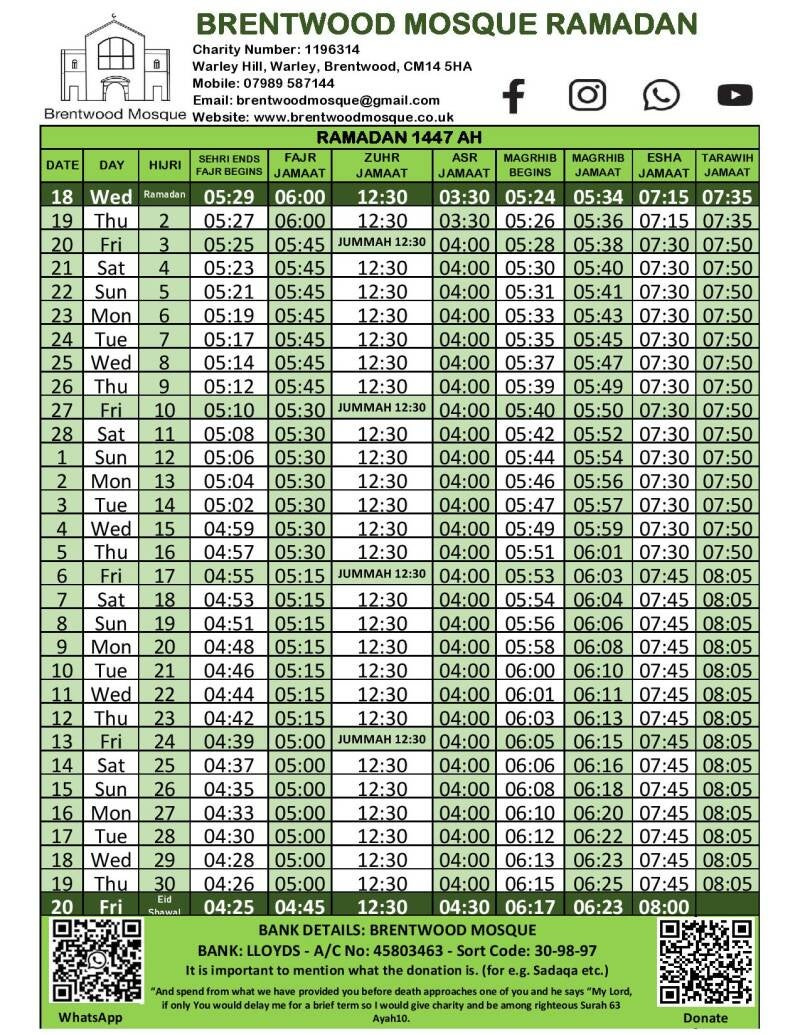 Ramadan 2026 | Brentwood Mosque regarding Houston Ramadan 2026 Calendar