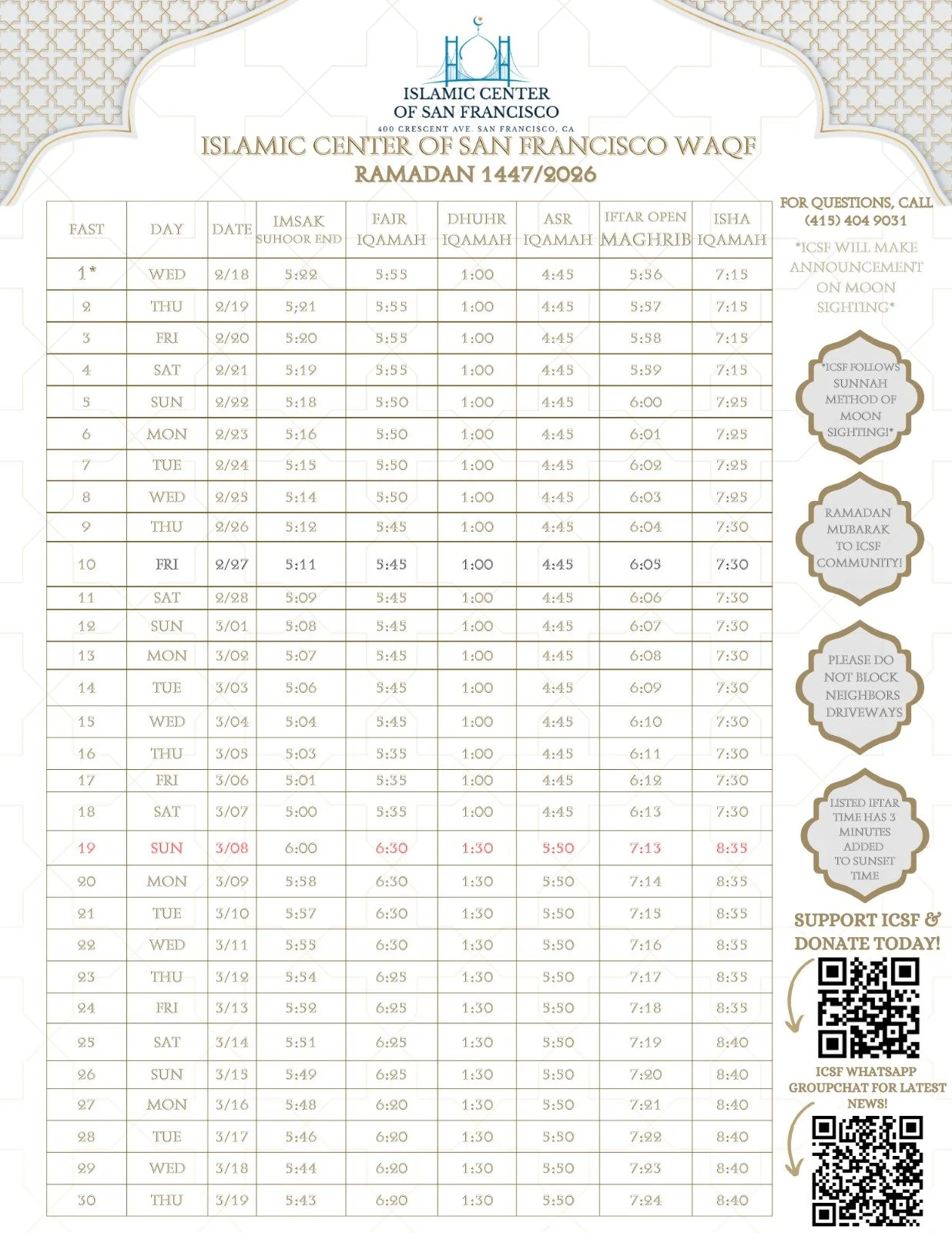 Ramadan 2026 — Islamic Center Of San Francisco with Ramadan 2026 Calendar New York