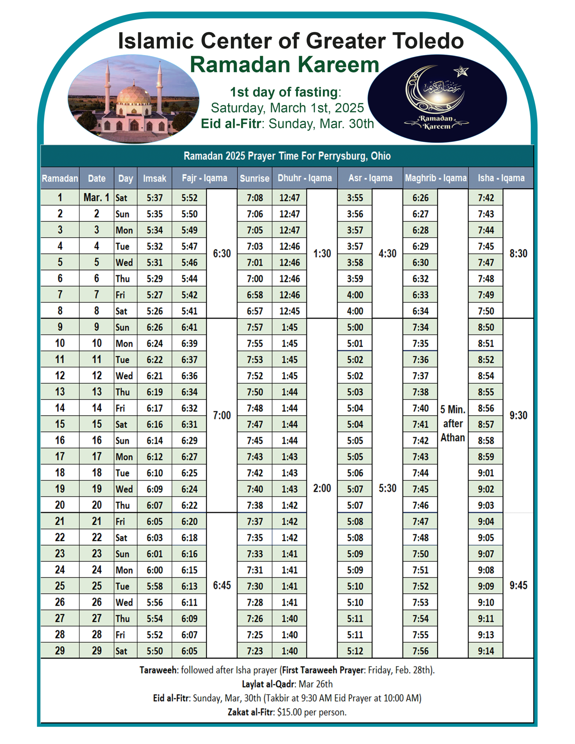 Ramadan 2026 - The Islamic Center Of Greater Toledo regarding Nyc Ramadan Calendar 2026