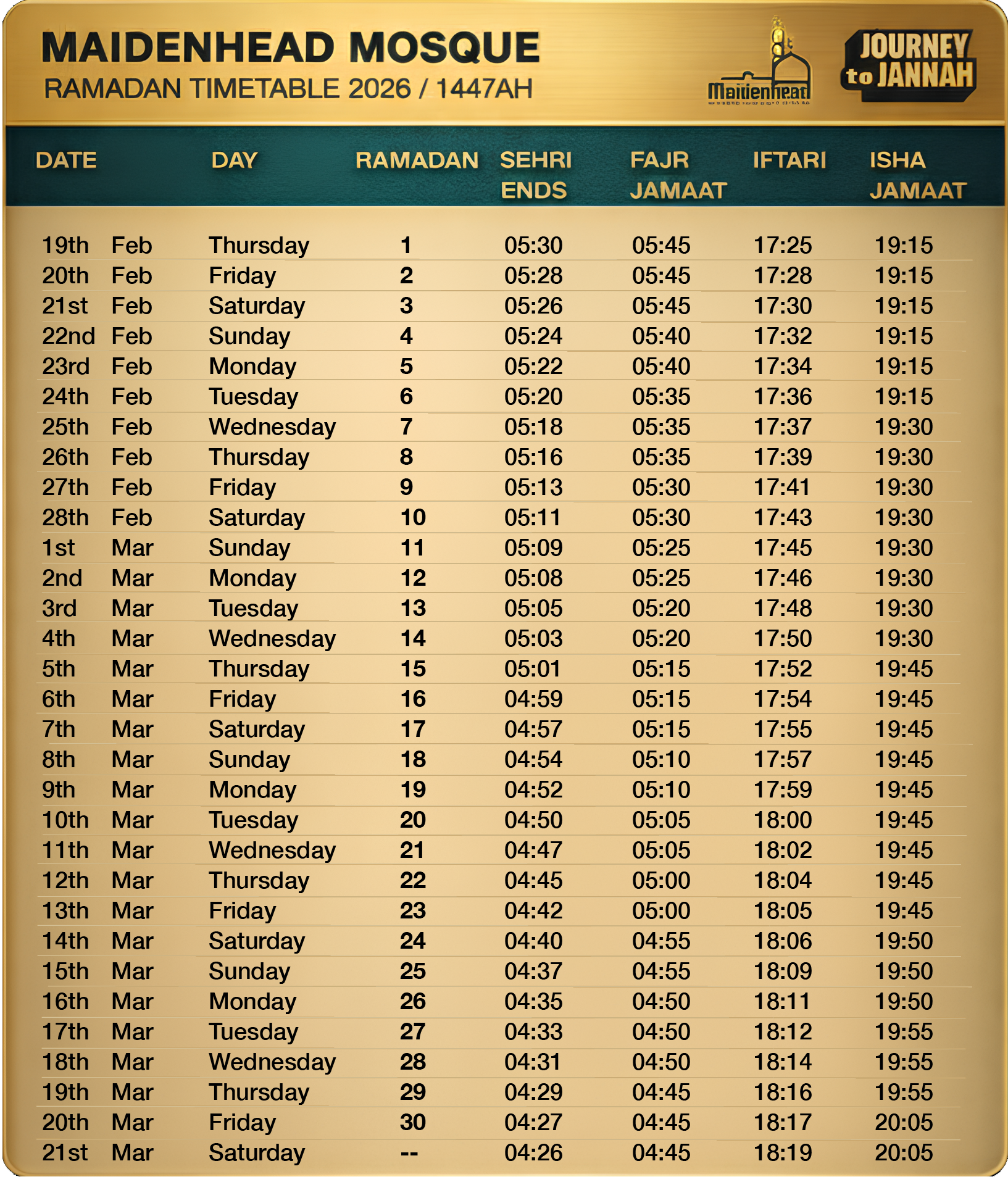 Ramadan 2026 Timetable - Journey To Jannah with Ramadan Calendar 2026 Michigan