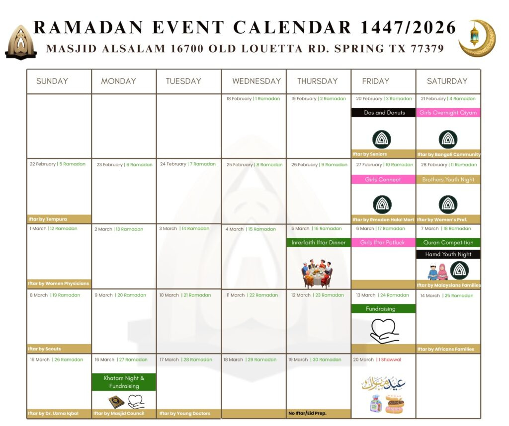 Ramadan At Masjid Alsalam – Masjid Alsalam regarding Houston Ramadan Calendar 2026
