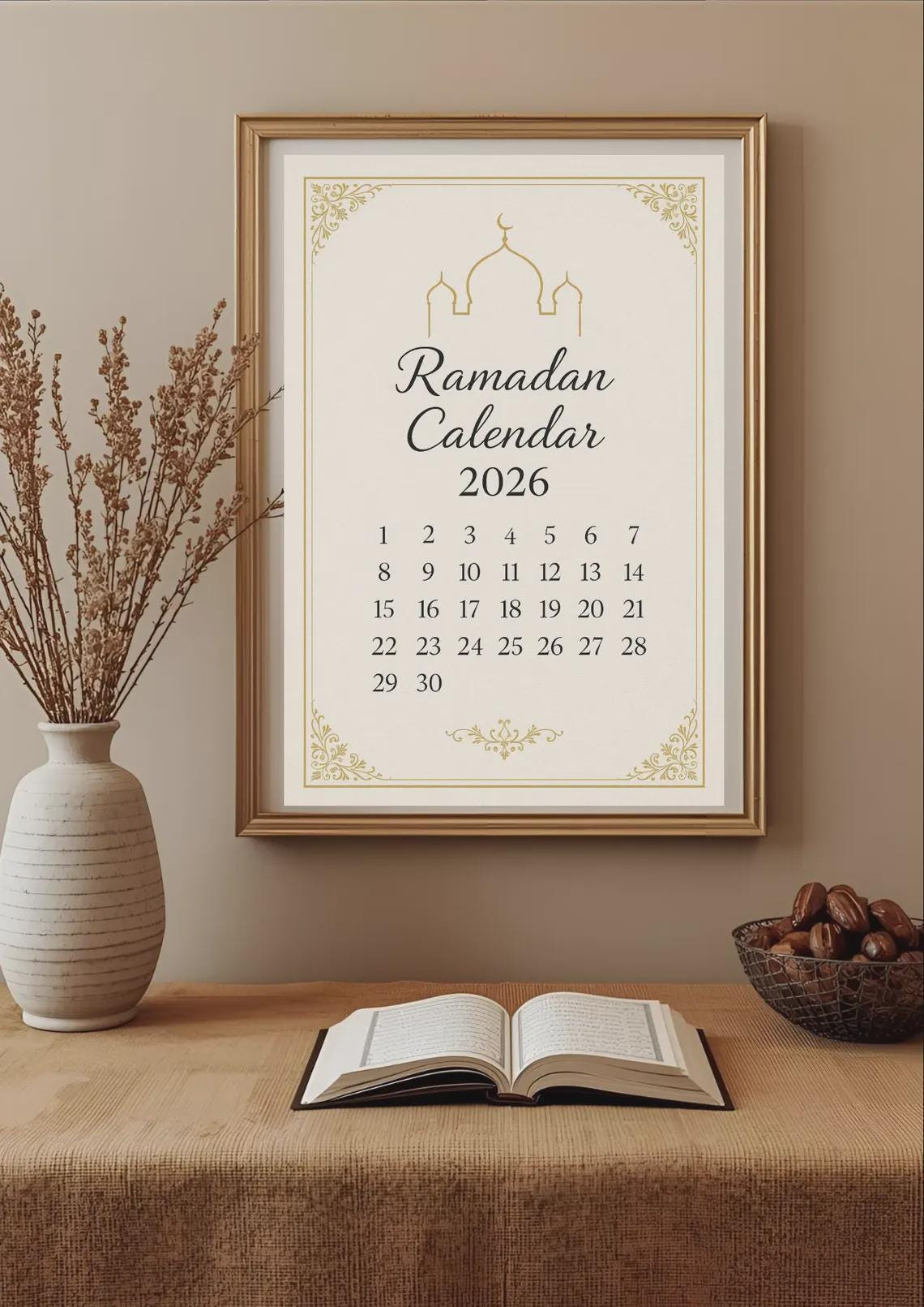 Ramadan Calendar 2026 | Beige Islamic Wall Art Prints (Set Of 2 in Ramadan Calendar 2026 Illinois