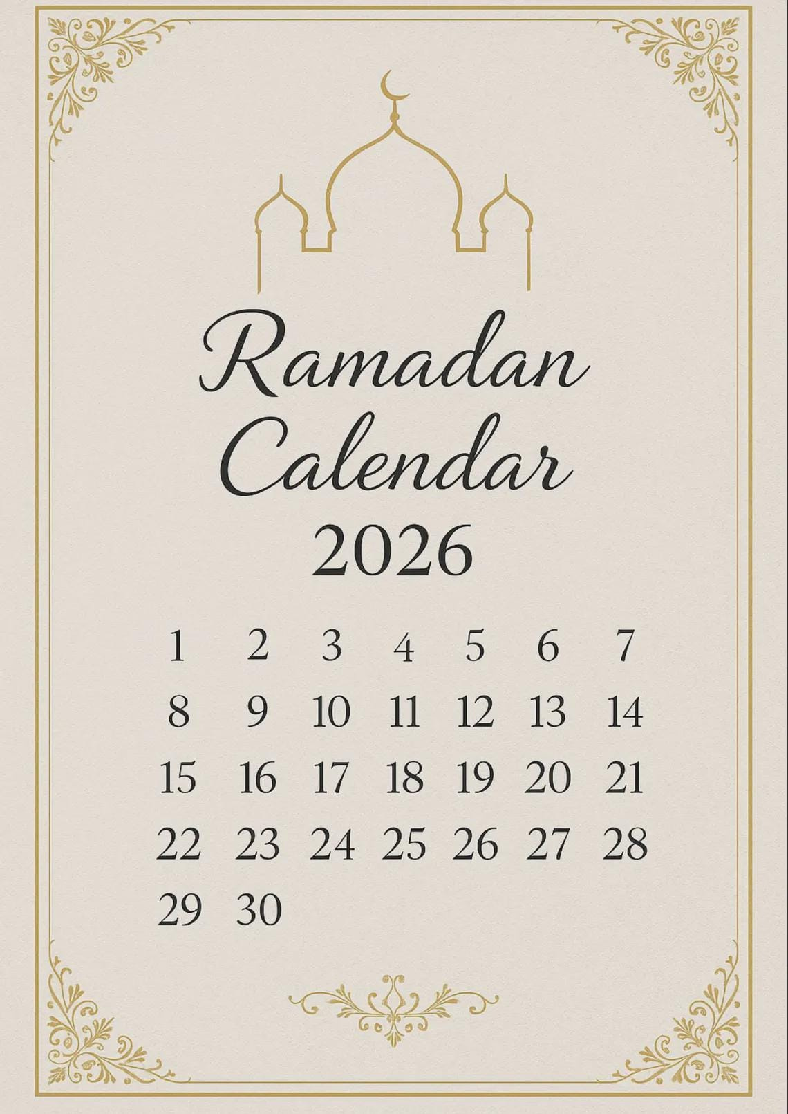 Ramadan Calendar 2026 | Beige Islamic Wall Art Prints (Set Of 2 in Ramadan Calendar 2026 Illinois